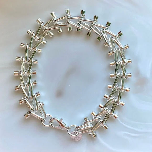 Sterling Silver Spike Link Bracelet - Silver - Picture 1 of 4